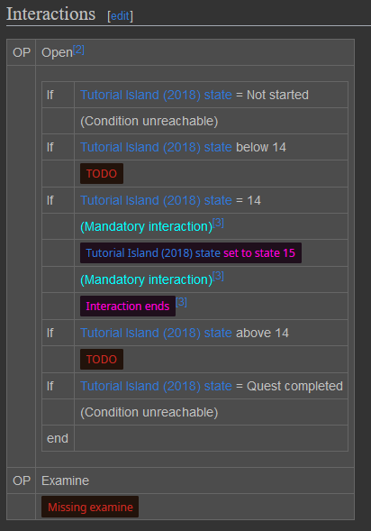 Screenshot of RuneLibris showing a template being used to mark mandatory interactions.