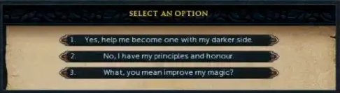 Screenshot of a choice in the quest Witch's Potion.